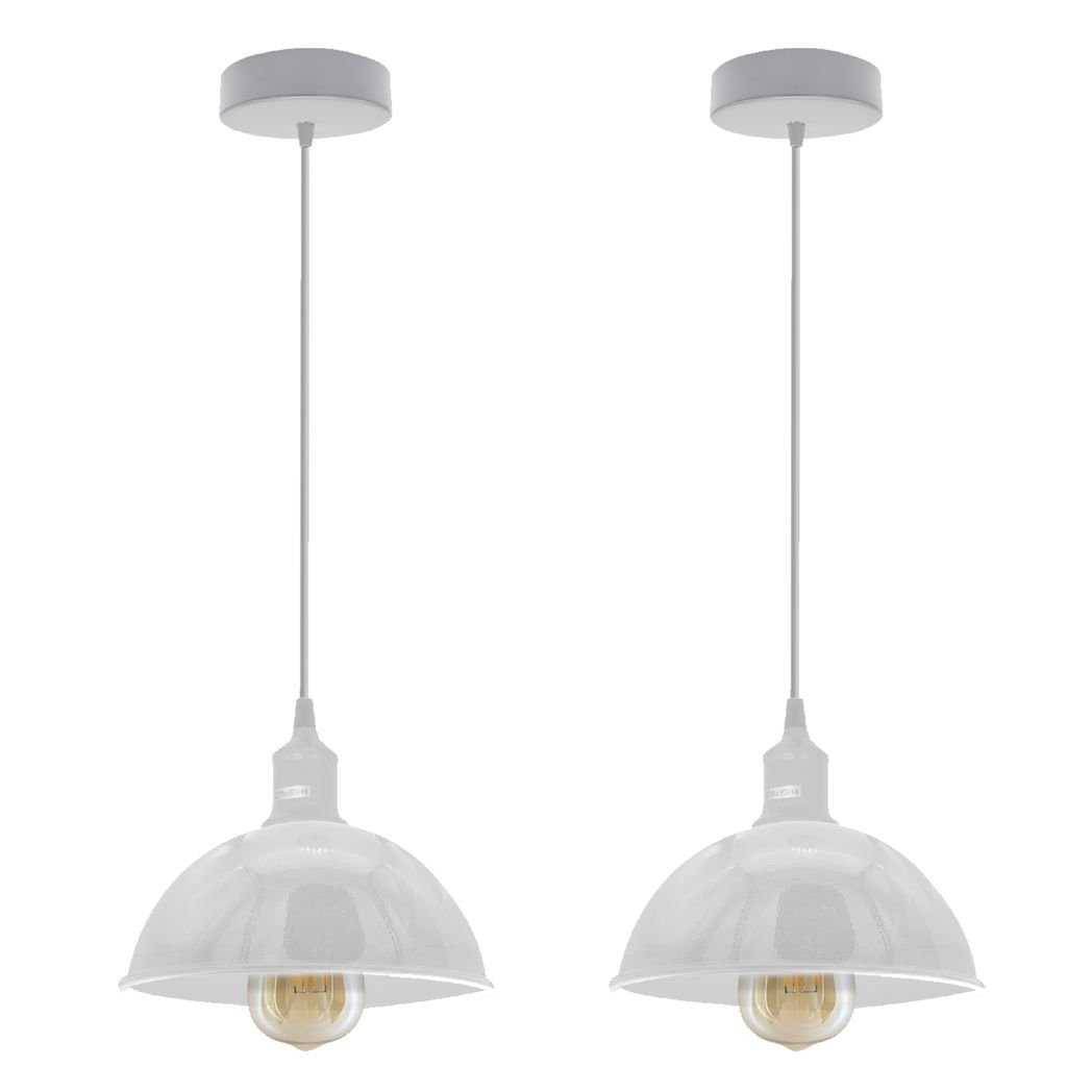 White Dome Metal Pendant Shades, 21cm – 2 Pack