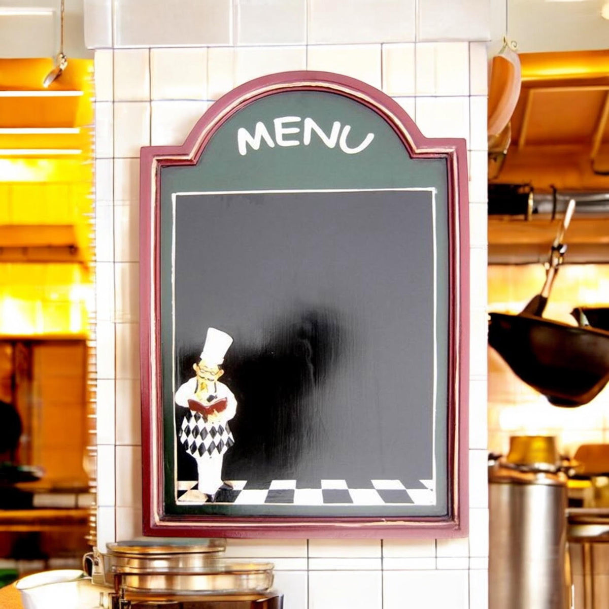 Wall-Mounted Chalkboard Memo Menu Board with Wooden Frame – Kitchen, Bistro & Restaurant, 60 x 40cm Square, Green