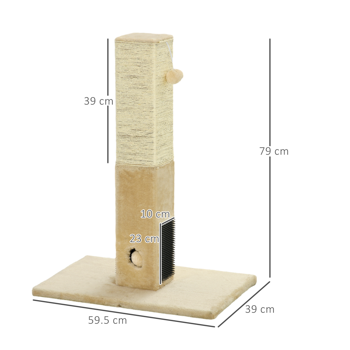 PawHut Cat Scratching Post Climber with Carpet Base, Hanging Toy & Jute Rope – Beige