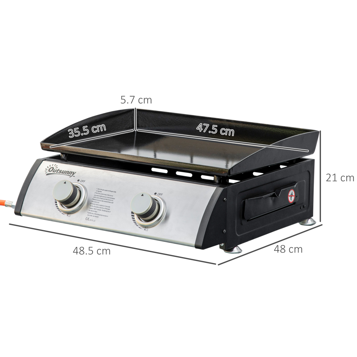 Outsunny Portable Gas Plancha BBQ Grill with 2 Stainless Steel Burners, 6kW – Non-Stick Hotplate & Grease Box