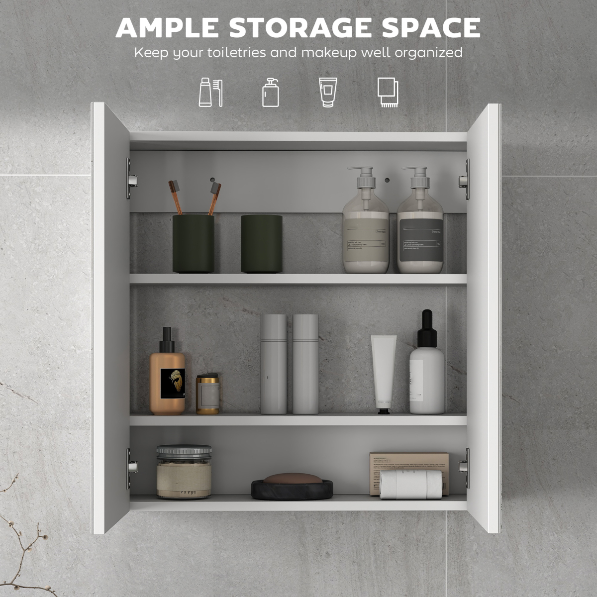 Wall-Mounted Bathroom Mirror Cabinet with Soft-Close Doors & Adjustable Shelf – 60 x 60cm, White