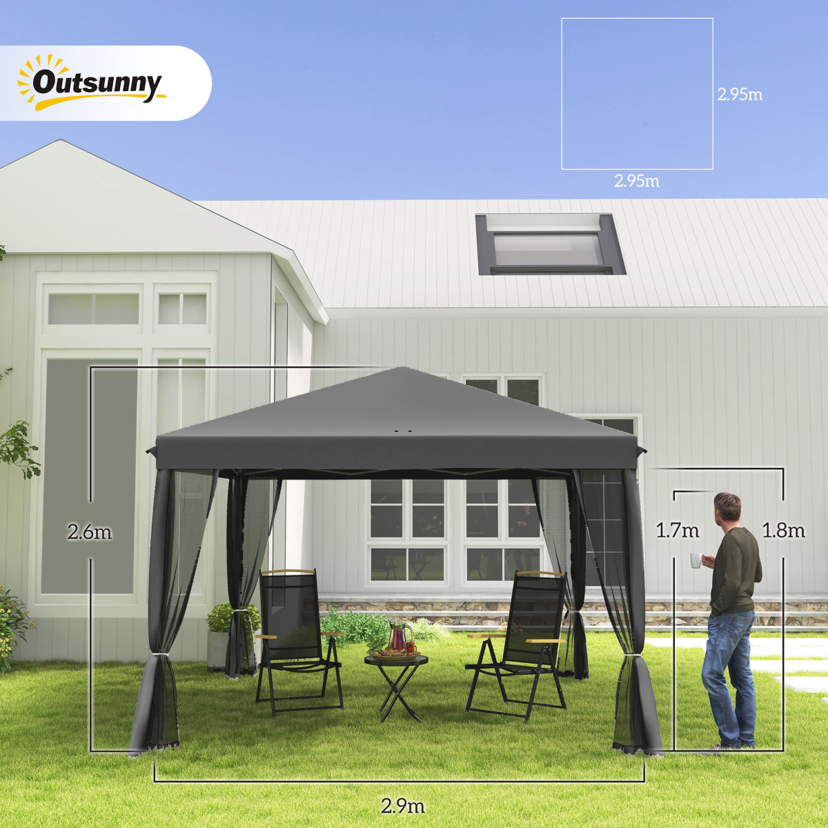 Outsunny 3x3m Heavy Duty Pop Up Gazebo with Removable Mesh Sidewalls & Carry Bag – Event Party Tent, Grey