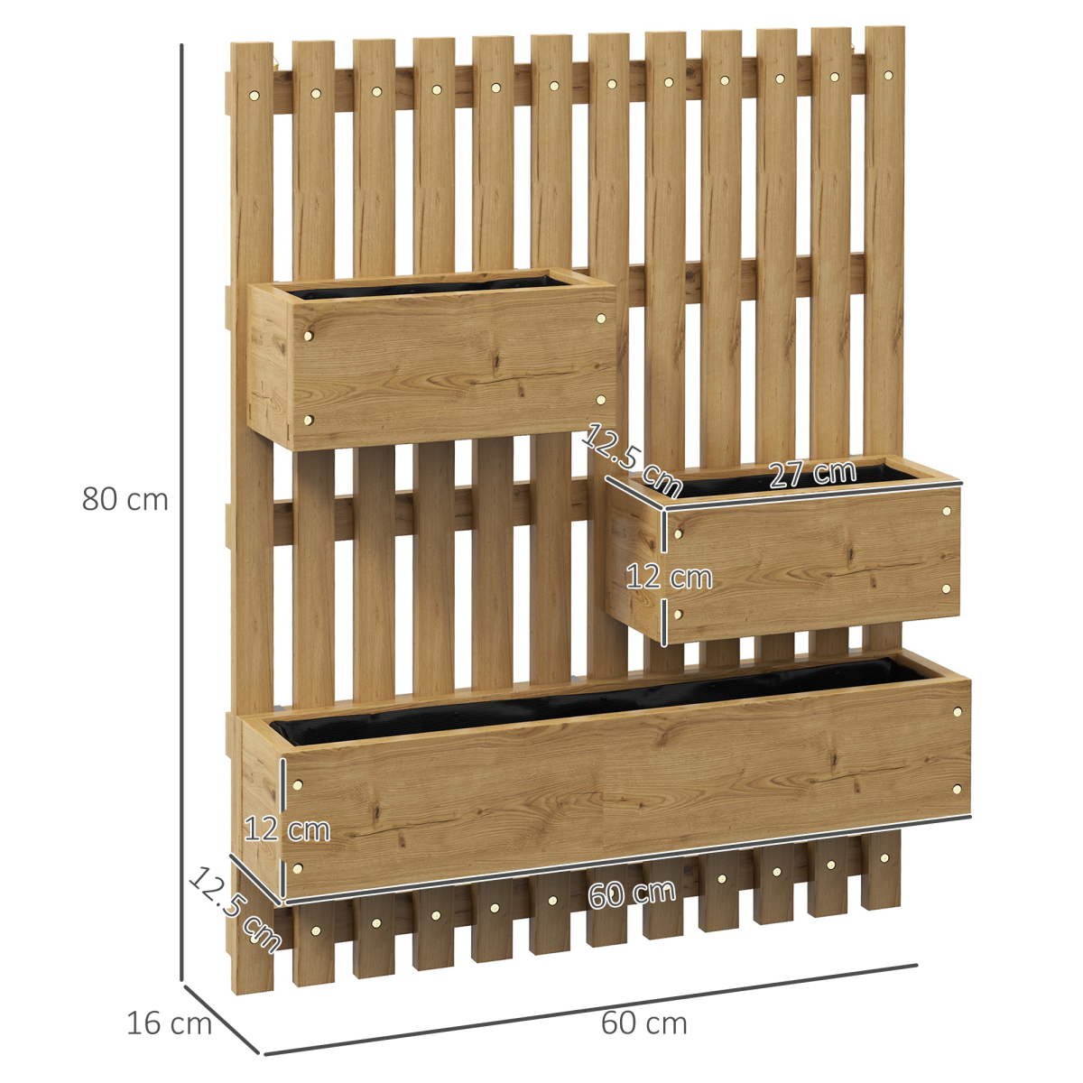 Outsunny Wall-Mounted Wooden Planters with Trellis – Raised Garden Beds for Climbing Plants, Carbonised