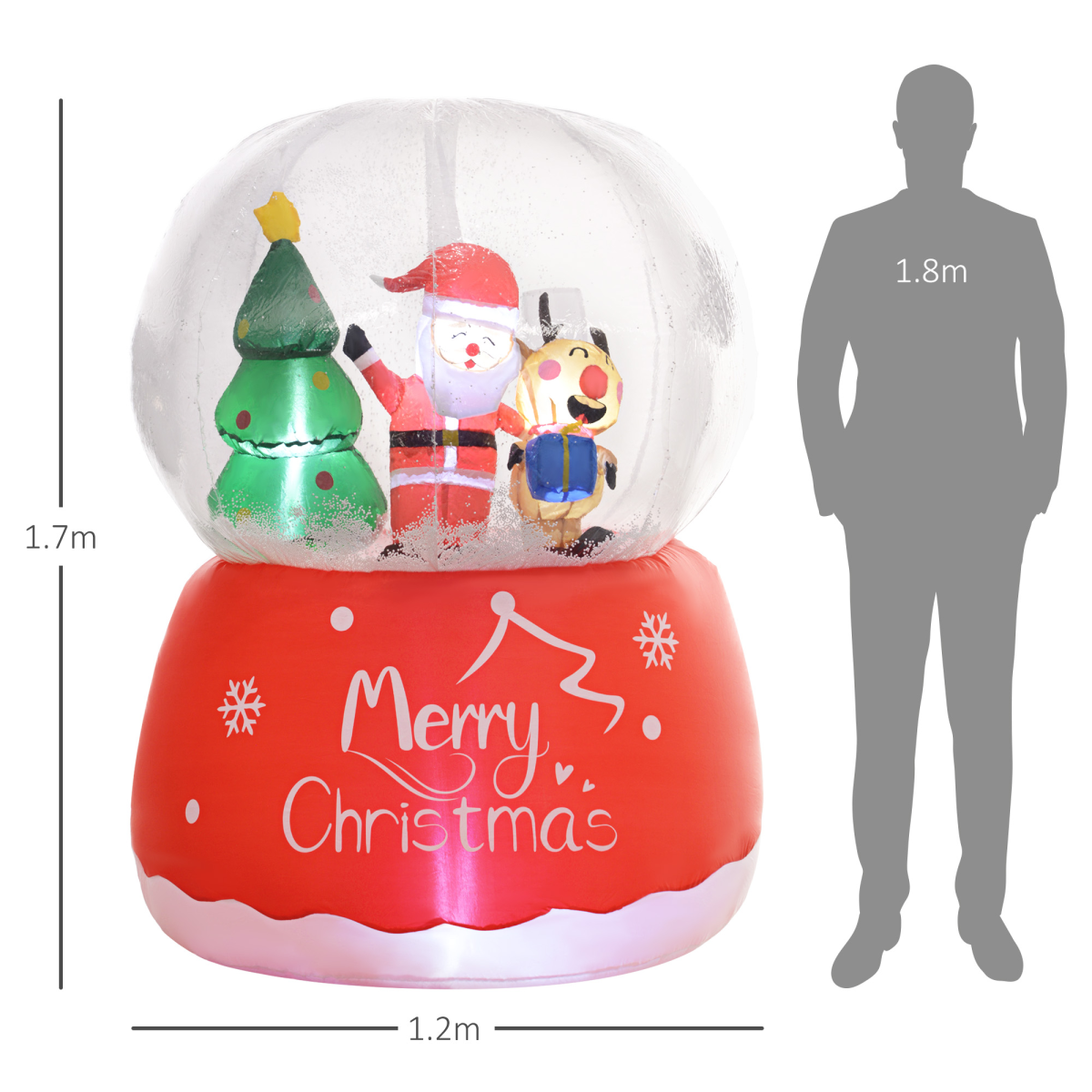 Outsunny 5.5ft Christmas Inflatable Snow Globe with Santa, Reindeer & Tree, LED Lights – Outdoor, Red
