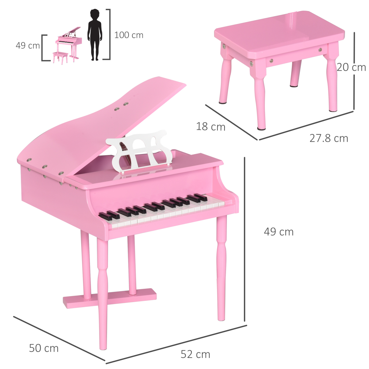HOMCOM 30-Key Kids Mini Piano with Music Stand & Stool – Toy Keyboard Gift for Ages 3–7