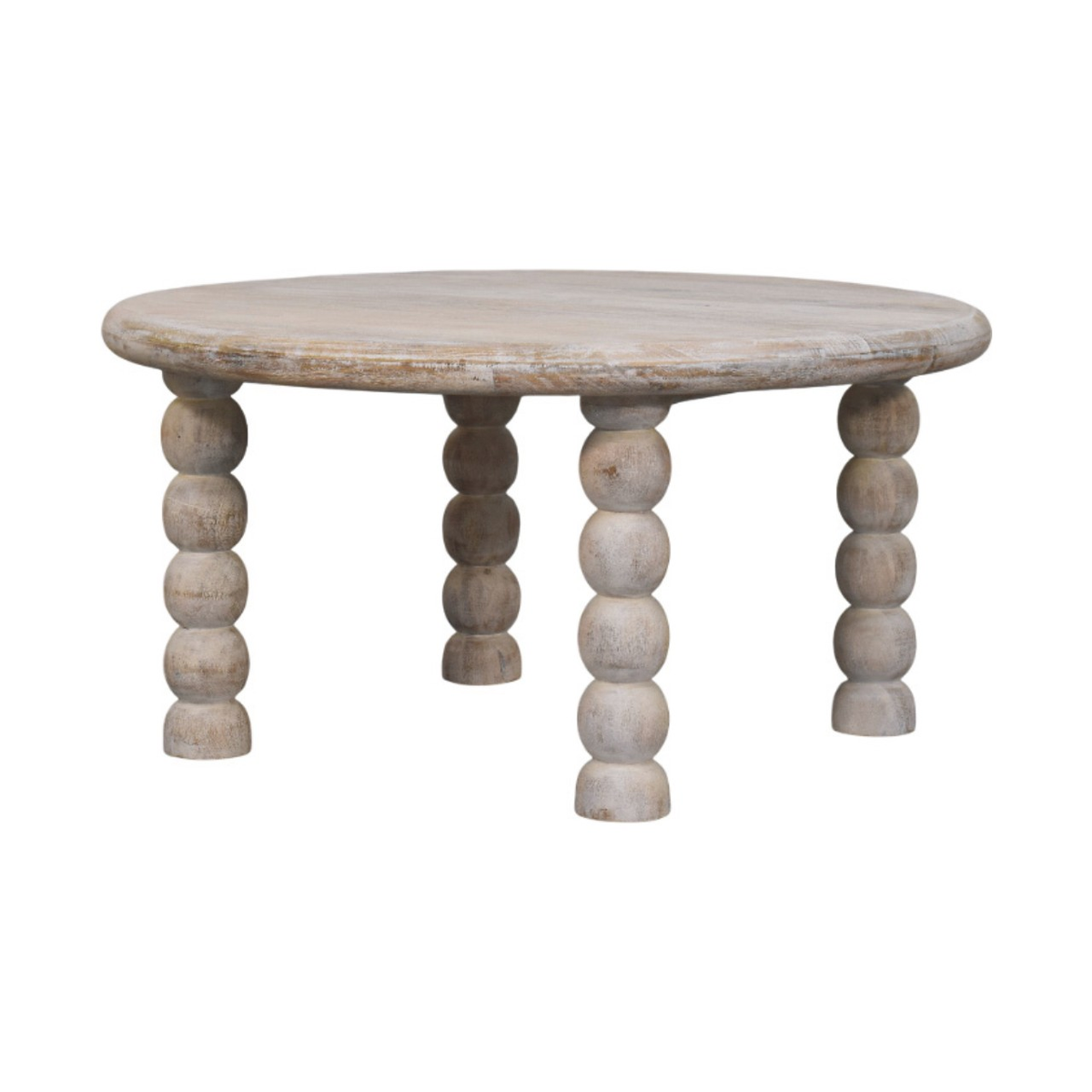 Artisan Furniture Solid Wood Spindle Coffee Table with Turned Legs & Round Top – Salted Oak Finish, Grey