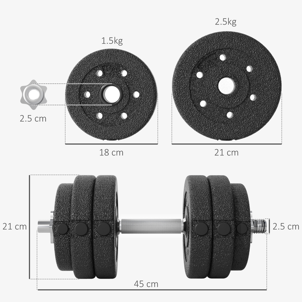 HOMCOM 30kg Adjustable Dumbbell Set with Connecting Rods & Non-Slip Grips – Home Gym Hand Weights, Black