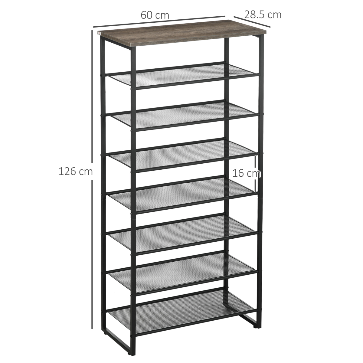 HOMCOM 8-Tier Metal Shoe Rack with Mesh Shelves, Holds 21–24 Pairs, 126cm Tall