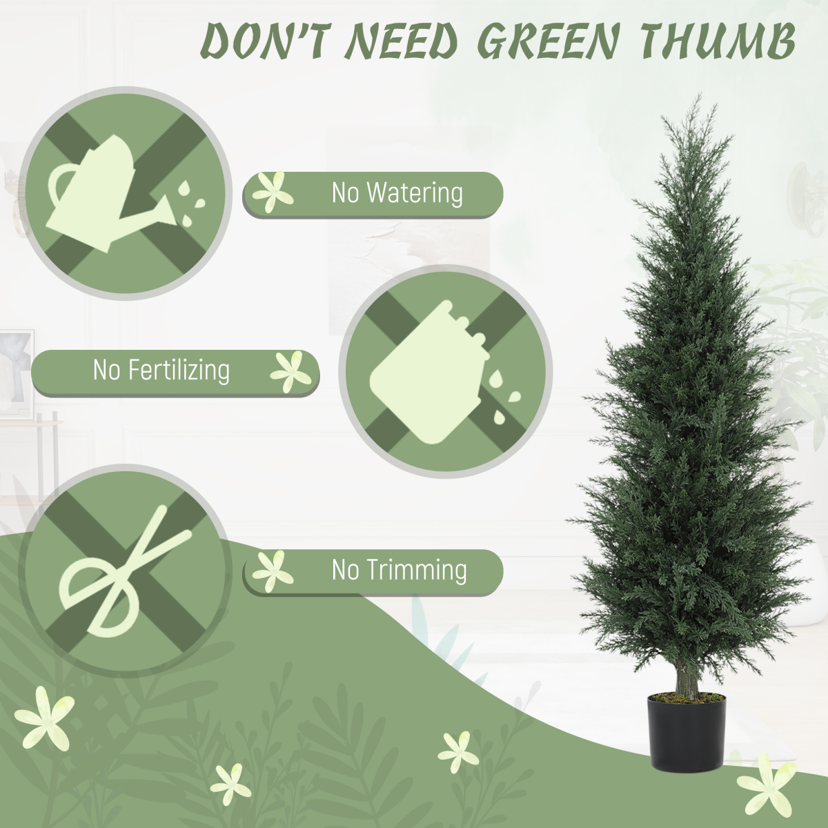 Set of 2 Artificial Cypress Trees in Pots, 120cm Tall – UV-Resistant Fake Plants for Home & Office, Green