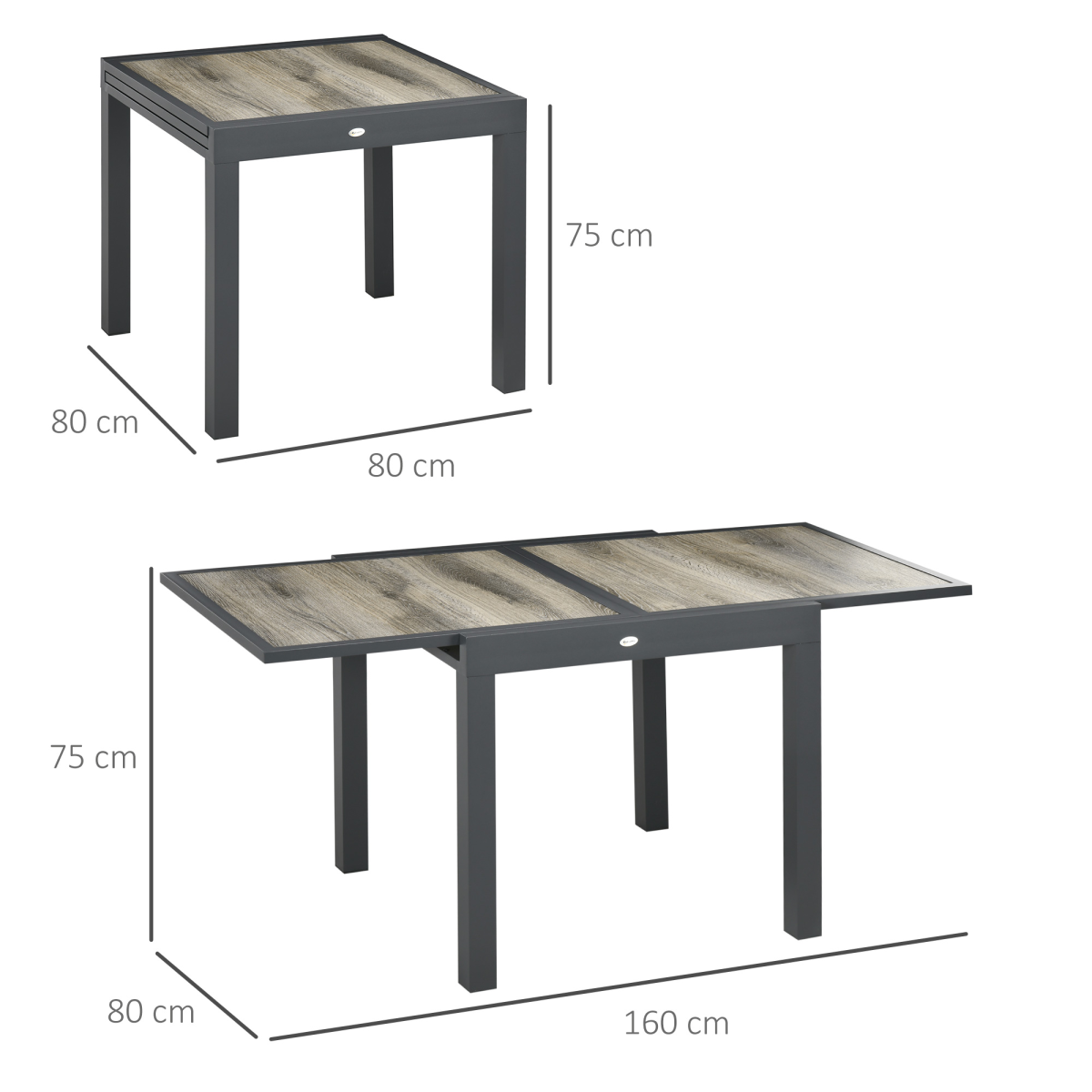 Outsunny Extendable Outdoor Dining Table with Aluminium Frame – 6-Seater Patio Table, Wood-Effect Top