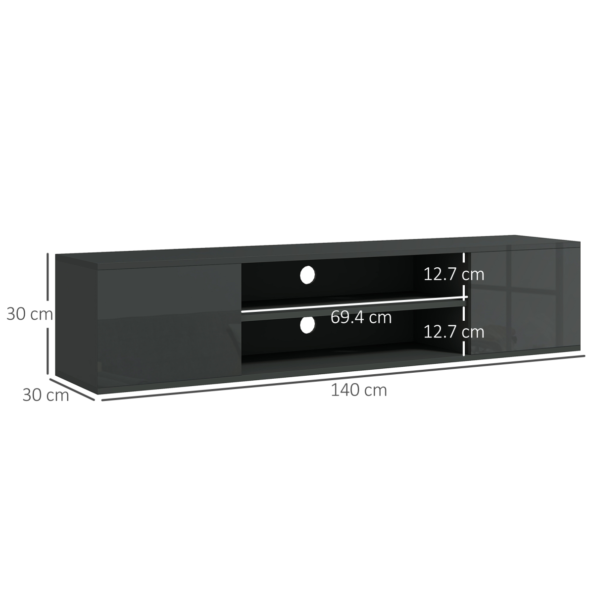 HOMCOM Wall-Mounted Floating TV Unit with Shelves & Cupboards for TVs up to 60", Grey High Gloss
