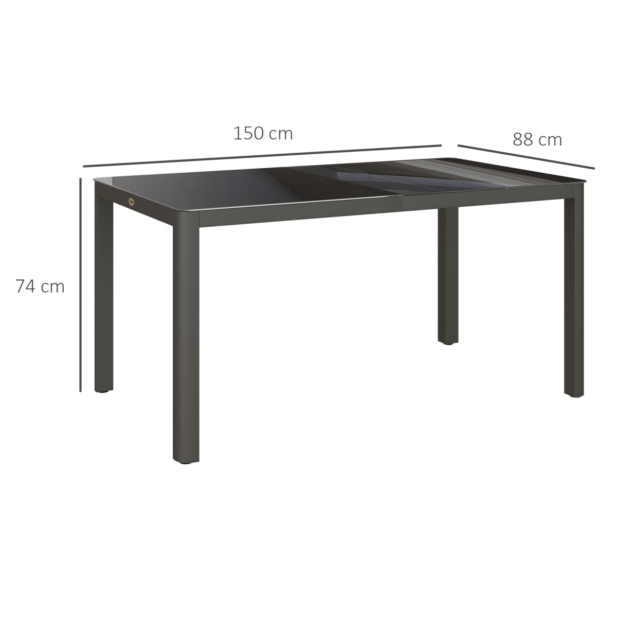 Outsunny Outdoor Dining Table for 6 with Tempered Glass Top & Powder-Coated Aluminium Frame – Patio Furniture, Grey