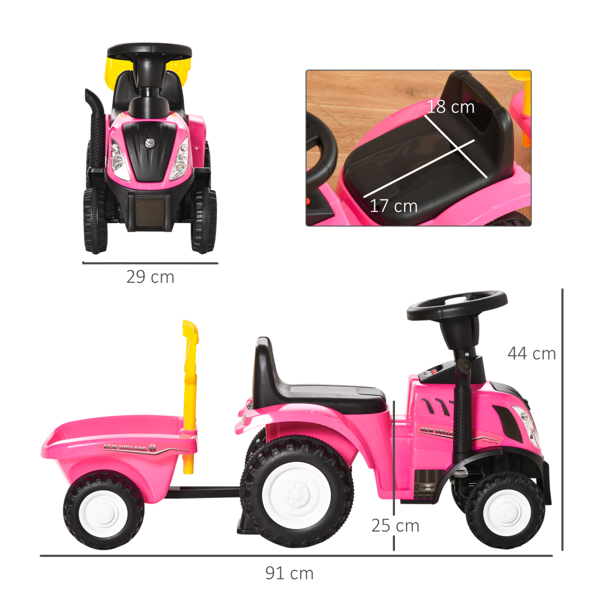 HOMCOM Kids Sliding Ride-On Car with Horn and Under-Seat Storage – No Power, Indoor & Outdoor, Ages 12-36 Months, Pink