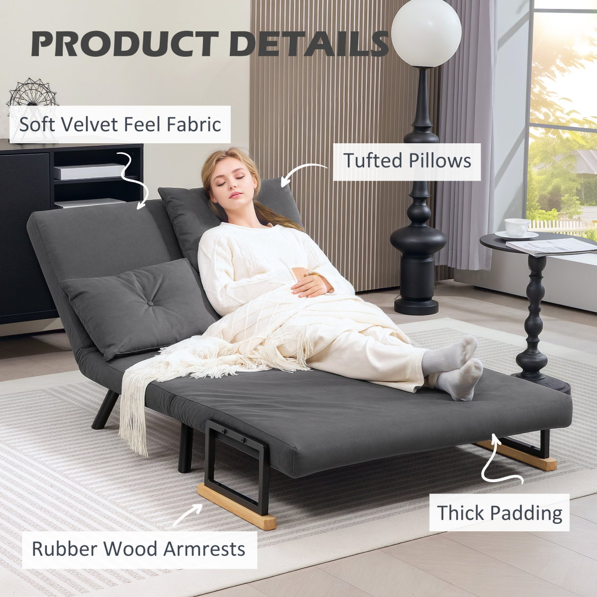 HOMCOM loveseat sofa bed in floor settee mode