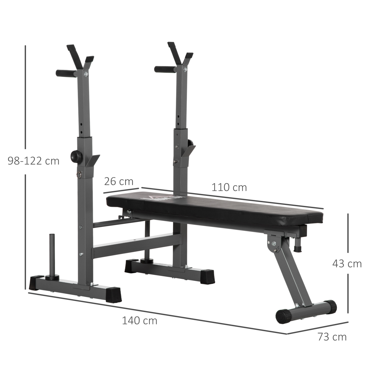 HOMCOM Foldable Adjustable Weight Bench with Barbell Rack & Dip Station – Home Gym Bench Press Station