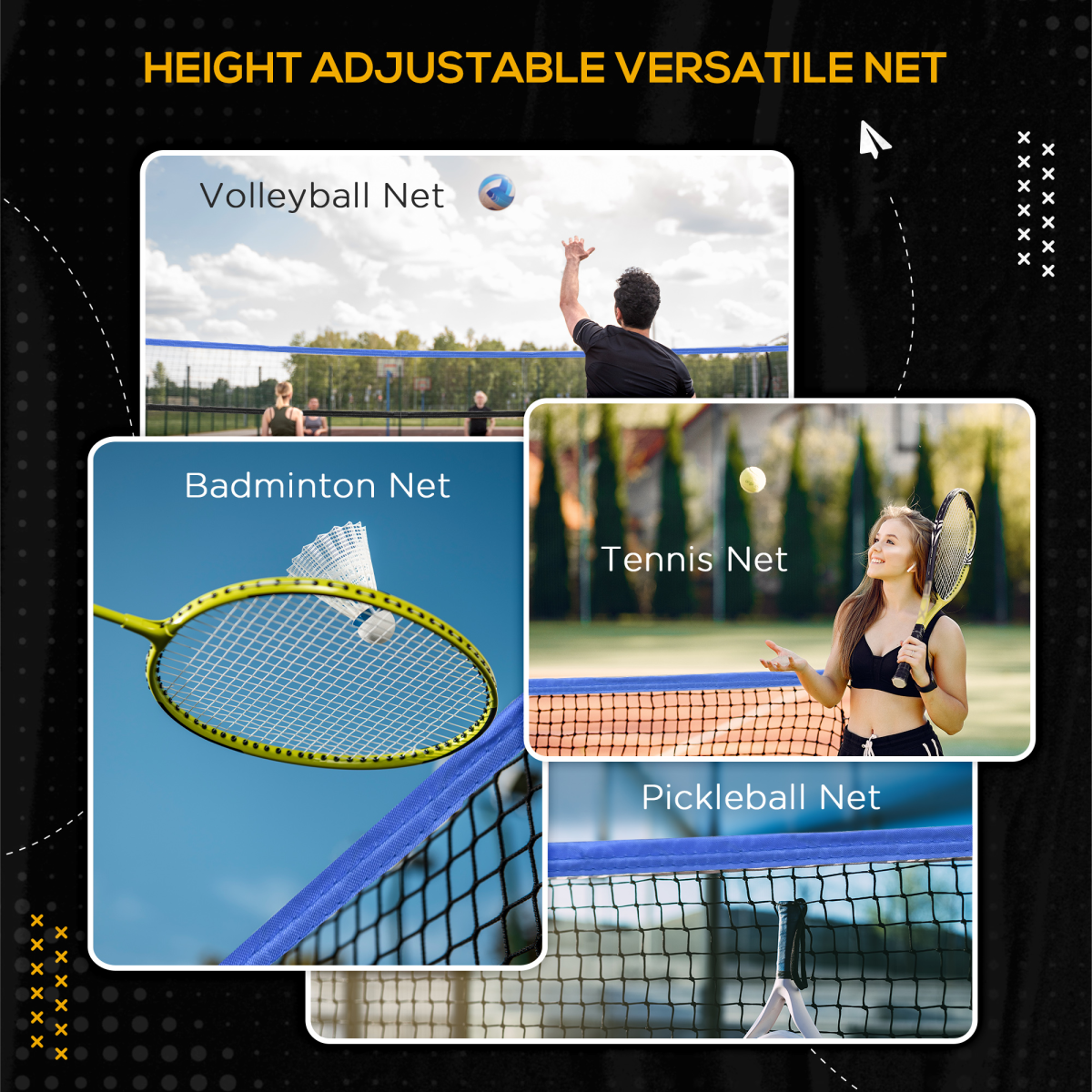 SPORTNOW 4m Badminton Net, Adjustable 107–155cm Height – Sports Net for Tennis, Pickleball & Volleyball, Blue