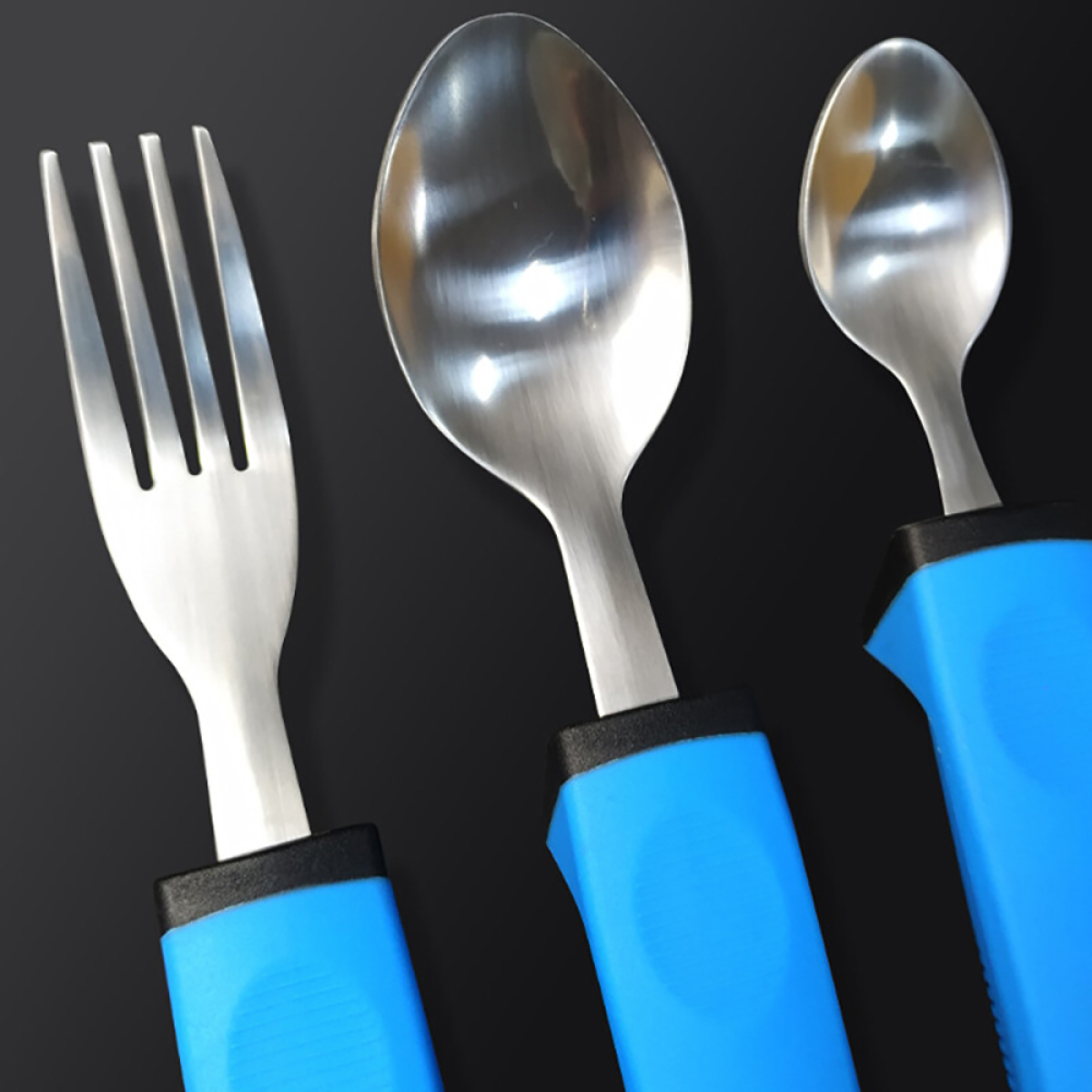 Easy Grip Adaptive Cutlery Set with Rubber Handles – Spoon, Fork, Knife & Teaspoon, Stainless Steel