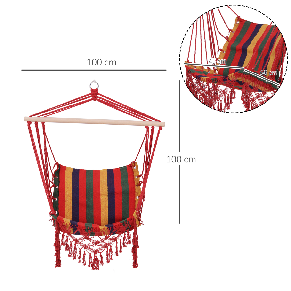 Outsunny Hammock Chair Swing with Wooden Spreader Bar & Tassels – Indoor Outdoor Hanging Seat