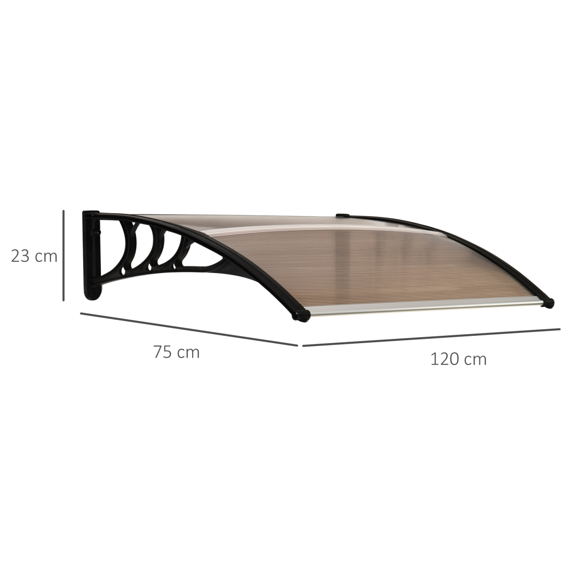 Outsunny Curved Polycarbonate Door Awning with Black Bracket – Rain and UV Protection, Brown