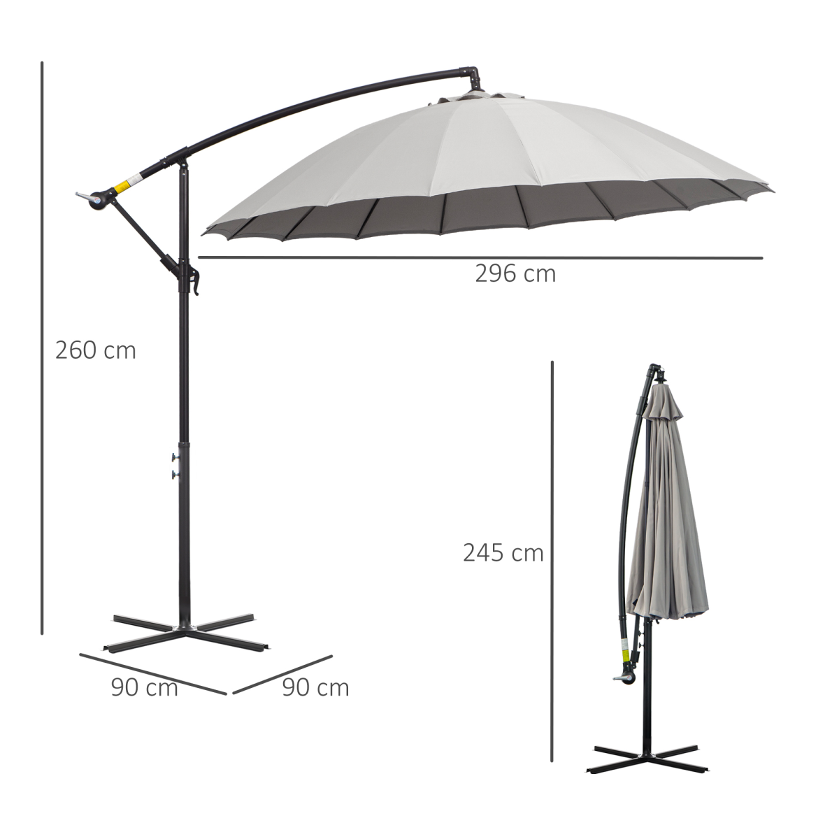 Outsunny 3m Cantilever Parasol with Hand Crank, Top Air Vent & Cross Base – Offset Patio Shade, Grey