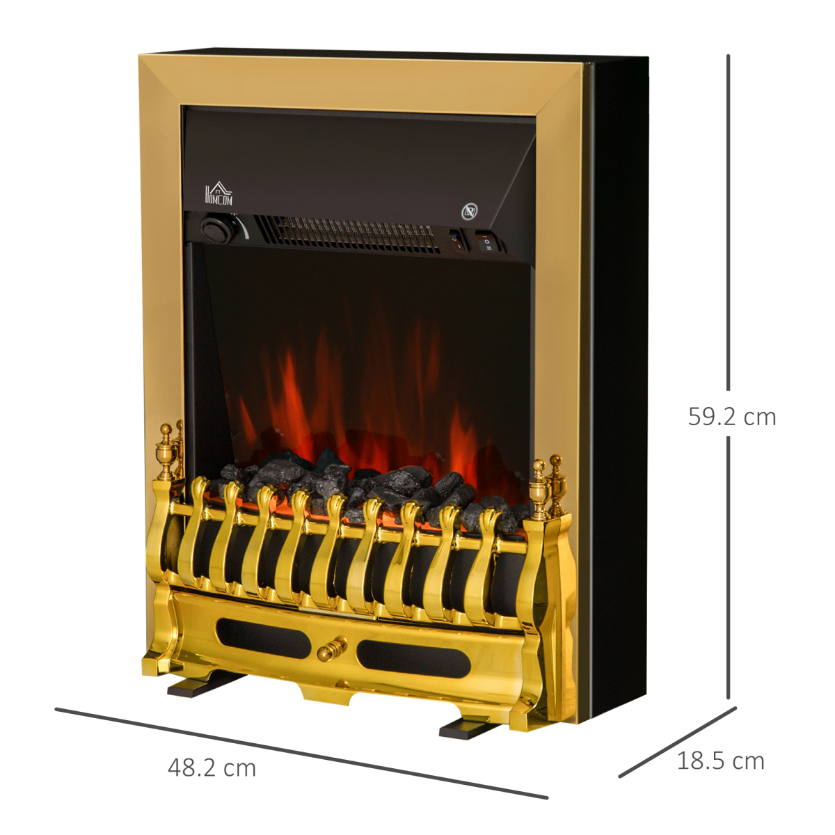 HOMCOM 2000W LED Flame Electric Fireplace with Coal Burning Effect – Freestanding Heater, Golden