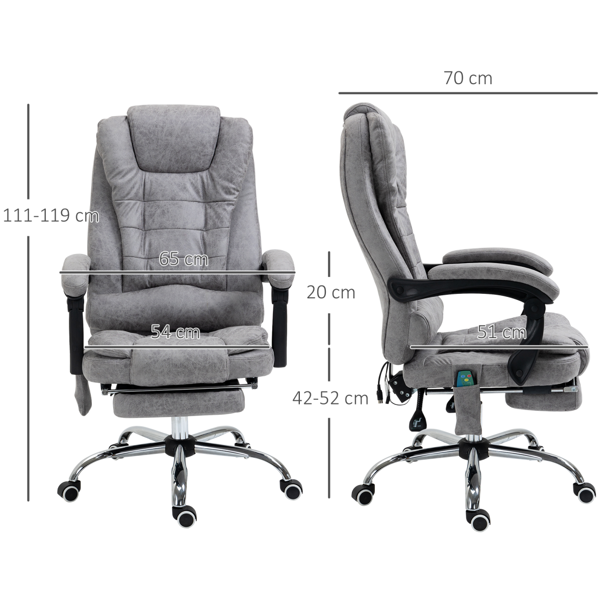 Vinsetto Heated Massage Office Chair with 6 Vibration Points & Footrest – Reclining Home Office Chair, Grey