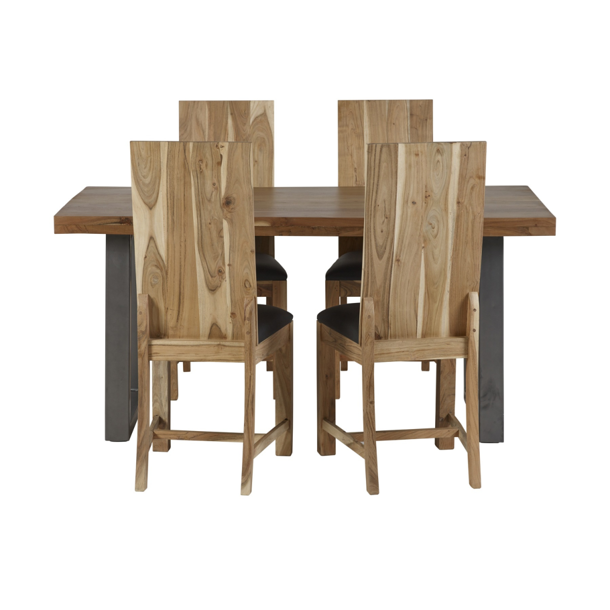 Metropolis Industrial Dining Chairs, Set of 2 – Metal and Wood Design, Sturdy Everyday Seating