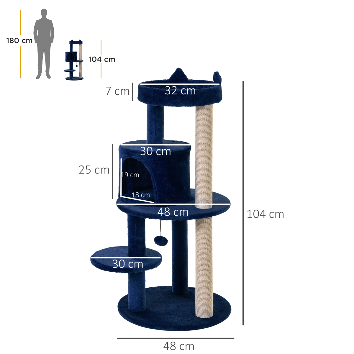 Pawhut 104cm Deluxe Cat Activity Tree with Scratching Posts, Ear Perch & Cosy House – Blue