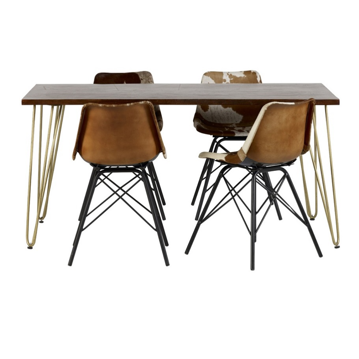 Solid Wood Dining Table with Dark Gold Metal Inlay – Modern Dining Room Centrepiece