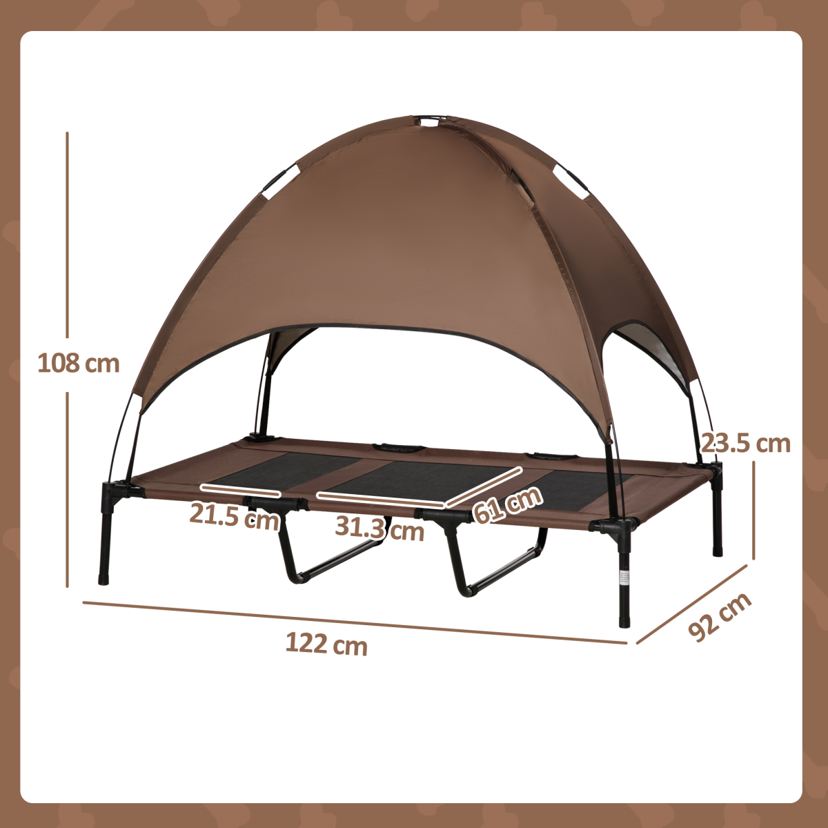 PawHut Elevated Dog Cot Bed with Removable Canopy, 122 cm – Outdoor Pet Shelter for XXL Dogs, Coffee