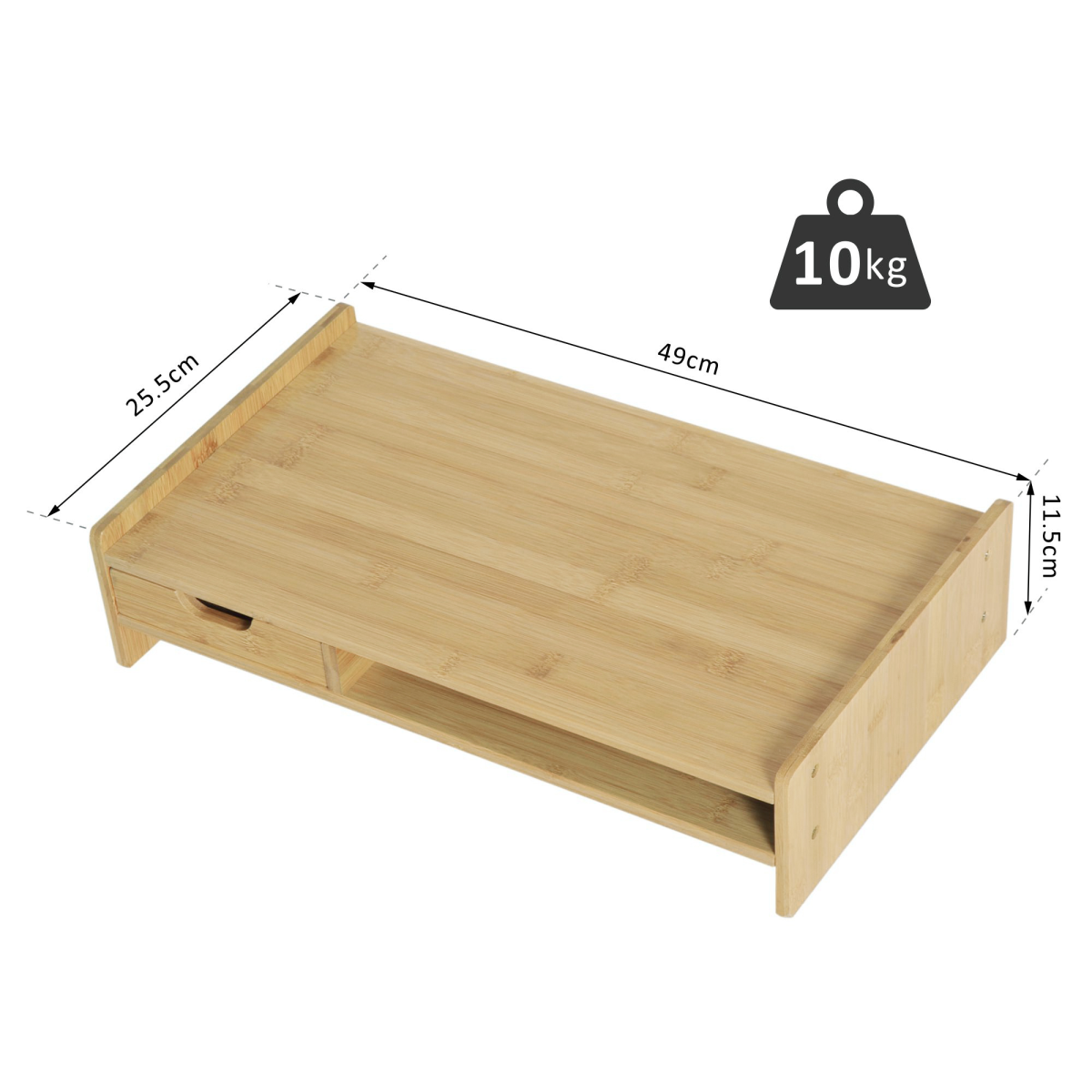 HOMCOM Bamboo Monitor Riser with Drawer – Desktop Organiser Stand for Laptop and PC, Natural