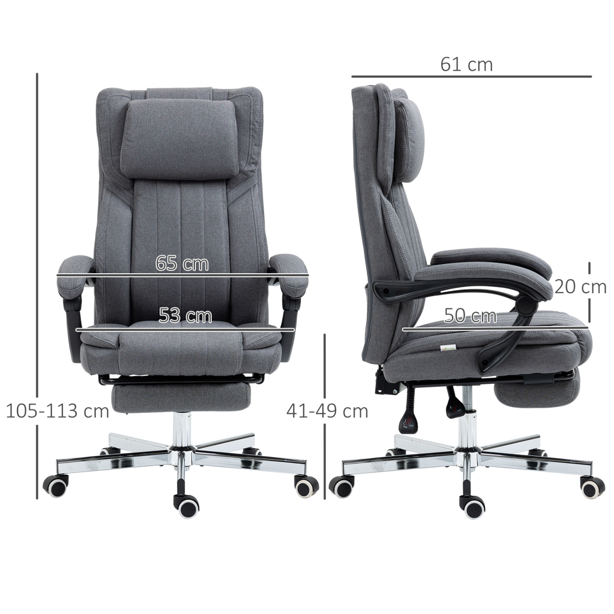 HOMCOM Executive Reclining Office Chair with Headrest & Retractable Footrest – Dark Grey Linen-Look