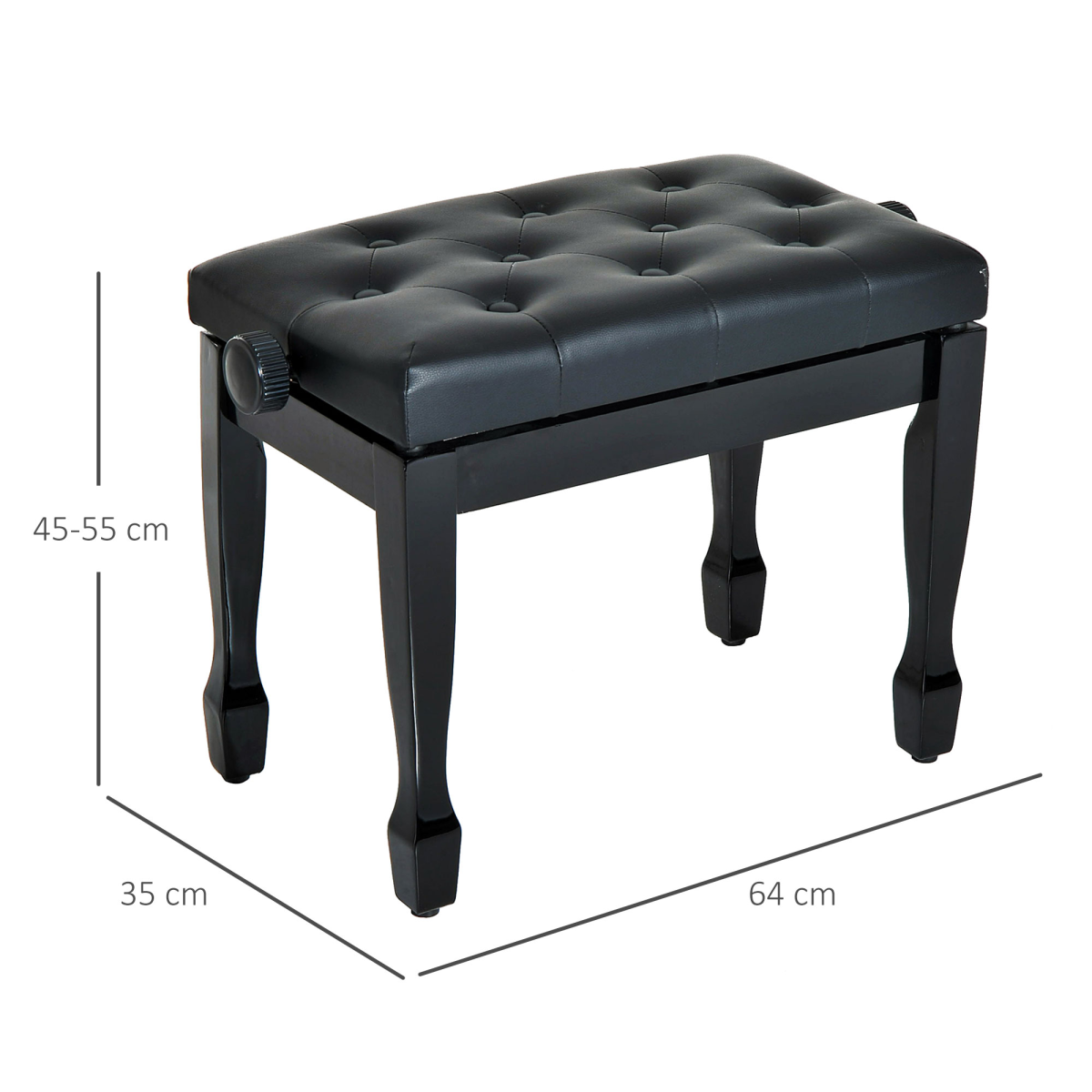 HOMCOM Adjustable Piano Bench with Padded Faux Leather Seat & Wooden Legs – Keyboard Stool, 45–55cm Height