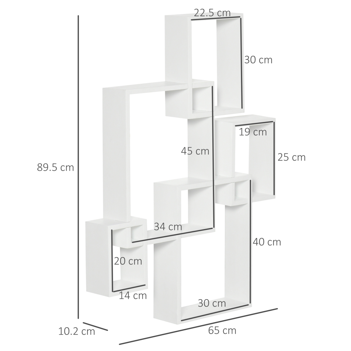 HOMCOM Interlocking Cube Floating Shelves, Set of 5 – Wall-Mounted Display Shelves, White
