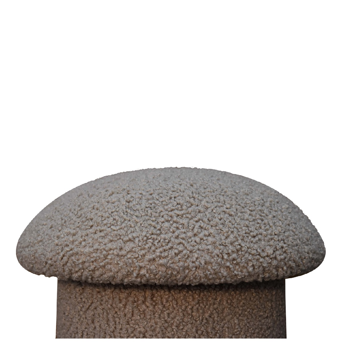 Artisan Furniture Mushroom Footstool in Solid Wood with Mud Boucle Upholstery – Contemporary Seat, Brown