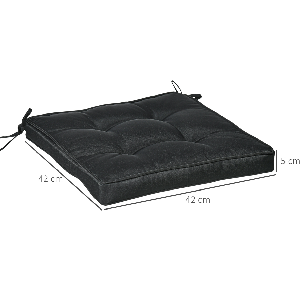 Outsunny Garden Seat Cushion with Ties – Replacement Outdoor Dining Chair Seat Pad, Black
