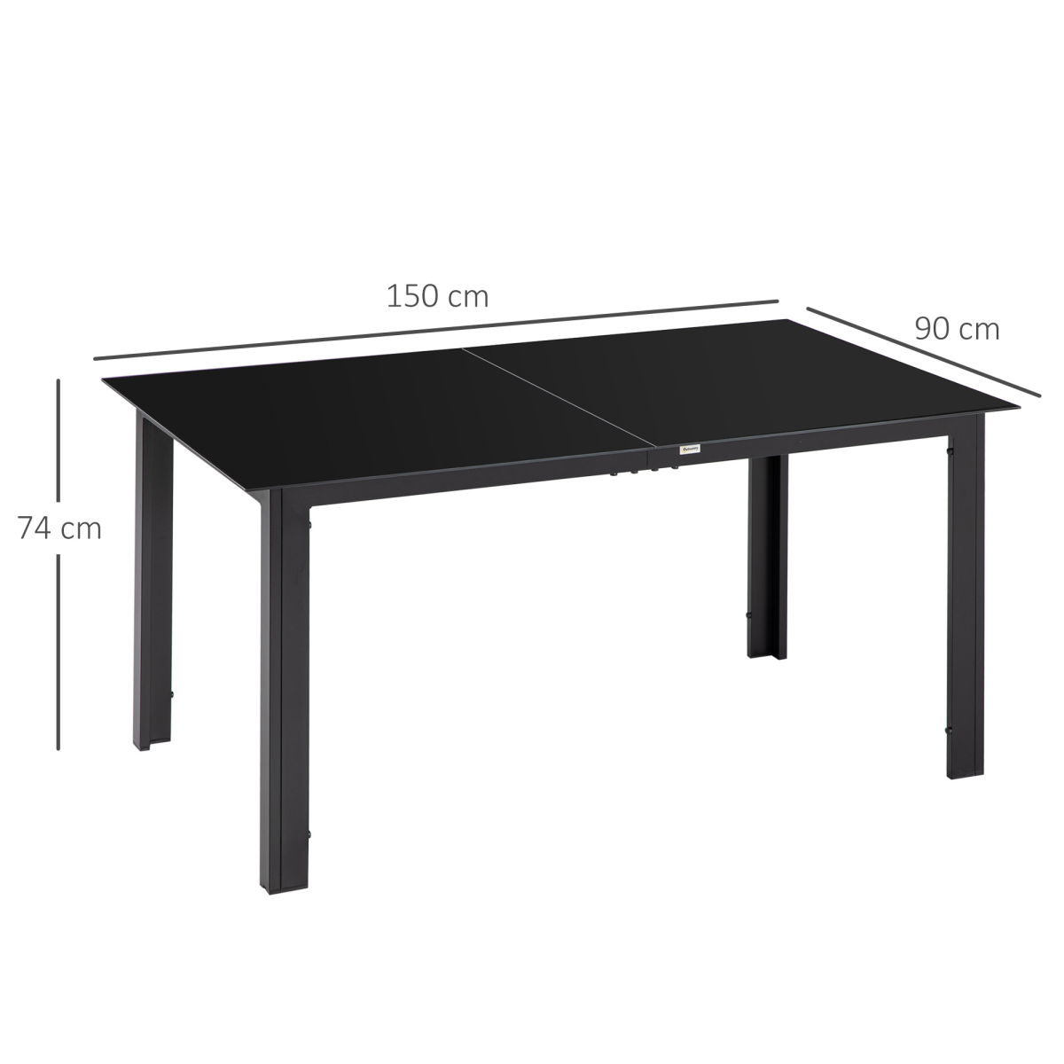 Outsunny Outdoor Dining Table for 6 with Tempered Glass Top & Aluminium Frame – Patio Garden Table, Black