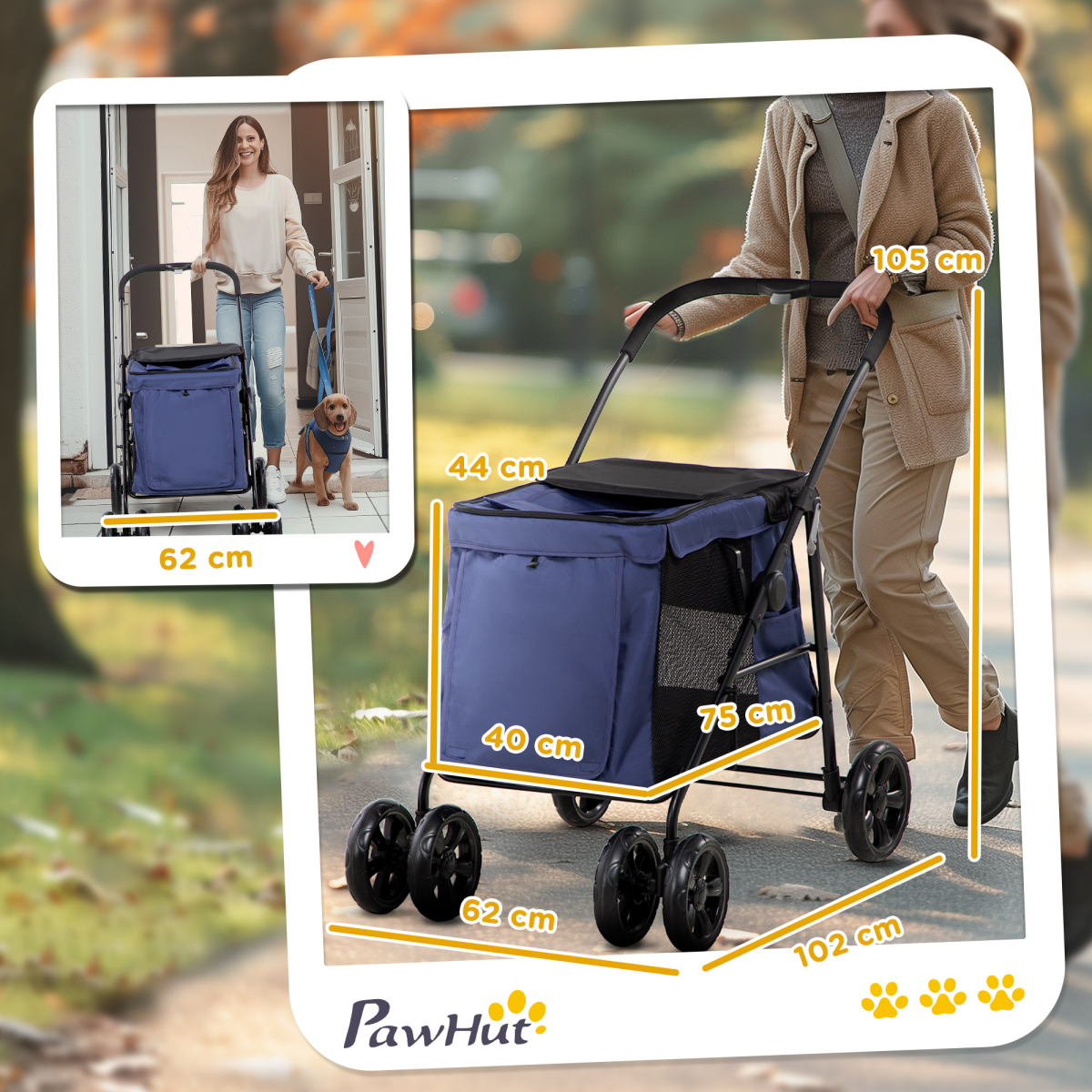 PawHut One-Click Foldable Pet Stroller with Mesh Windows & Four Wheels – Dog Buggy for Small Dogs, Blue