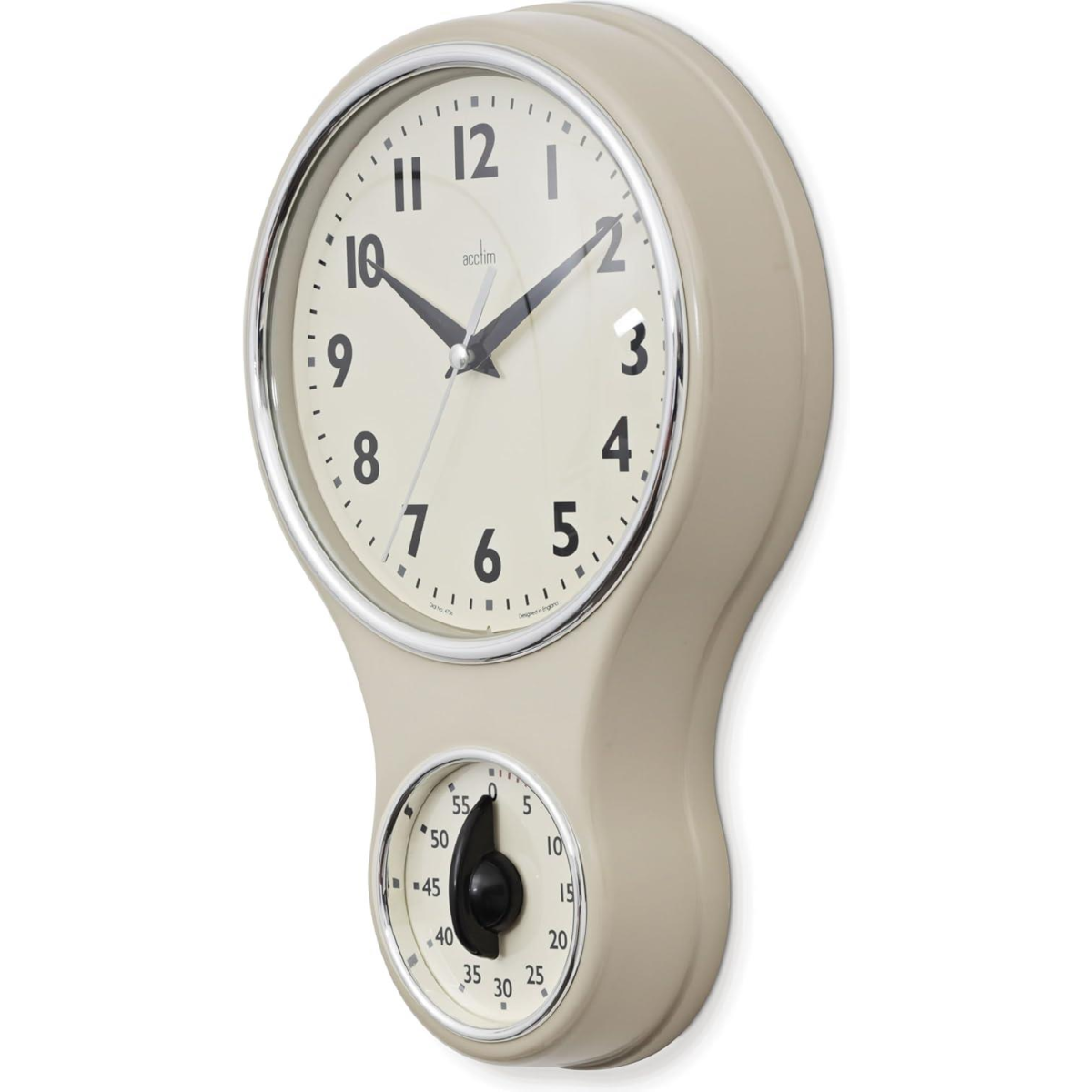 Acctim Kitchen Time 20cm Timer Quartz Retro Style Domed Glass Lens Cream Wall Clock