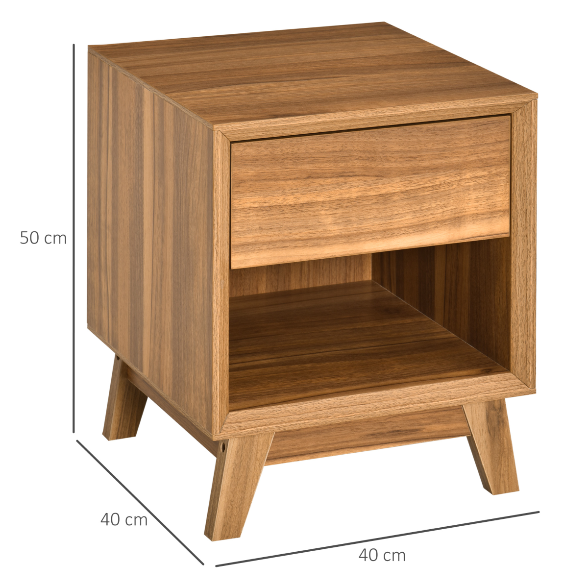 HOMCOM Bedside Table with Drawer & Bottom Shelf – Wood-Effect MDF Storage Organiser for Bedroom