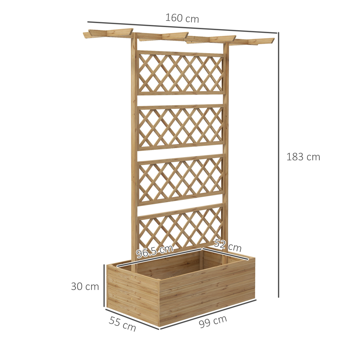 Outsunny Wooden Trellis Planter with Roof and Open Bottom – Raised Garden Bed for Climbing Plants, Natural