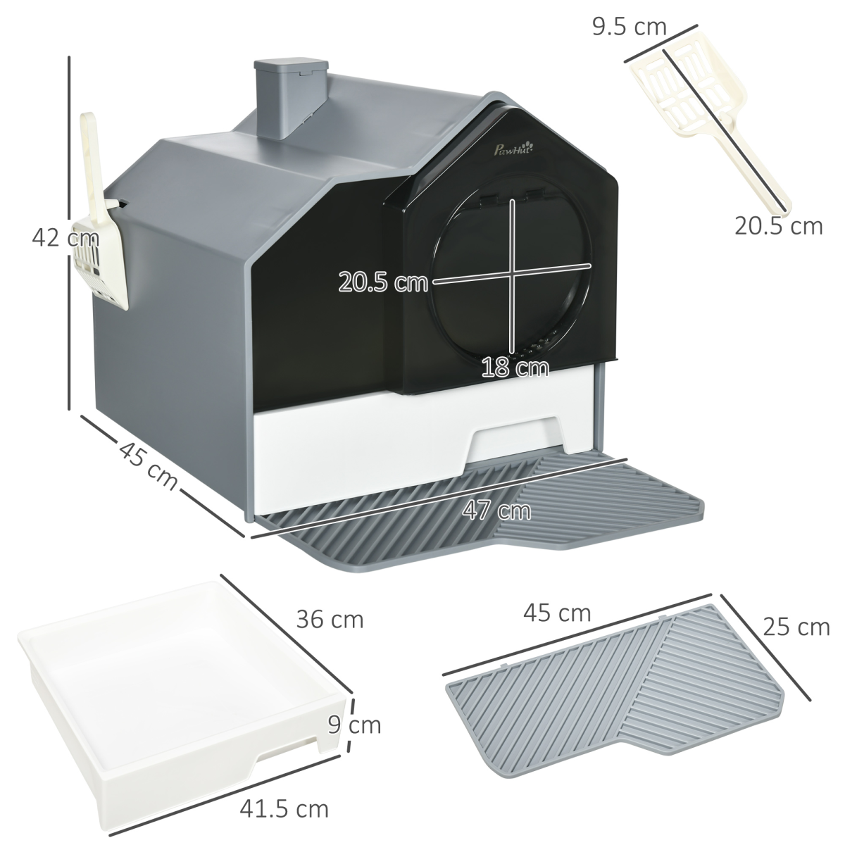 PawHut Hooded Cat Litter Tray with Scoop, Pull-Out Drawer Pan, Carry Handle & Deodorant Chimney – Hut Design