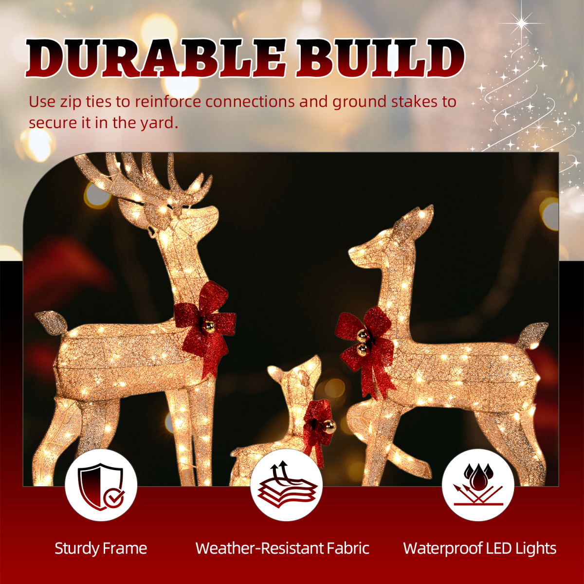 Lighted Christmas Reindeer Family – 3 Piece Outdoor Set with 210 Warm White Lights