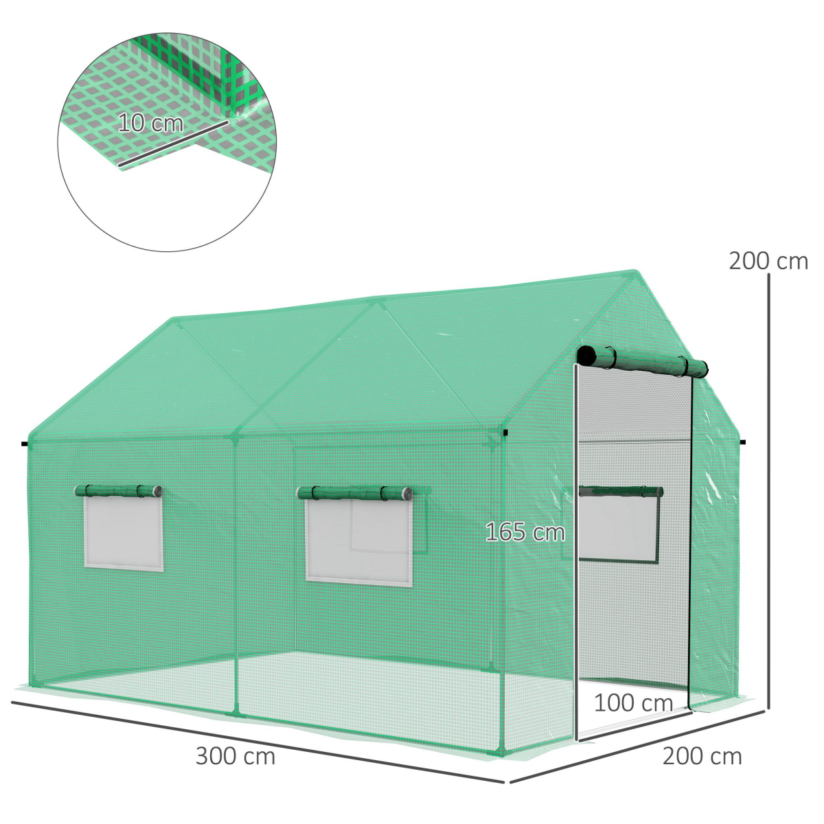 Outsunny 2 x 3m Tunnel Greenhouse with UV PE Cover, Wide Roll-Up Door & Mesh Windows – Steel Frame, Green