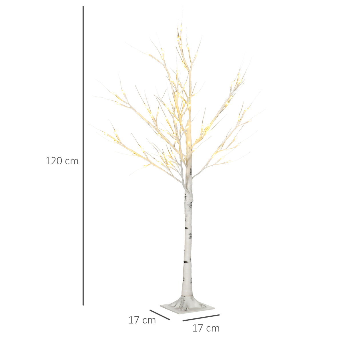 HOMCOM 4ft Artificial White Birch Tree with 72 Warm White LEDs – Pre-Lit Indoor and Covered Outdoor Decor