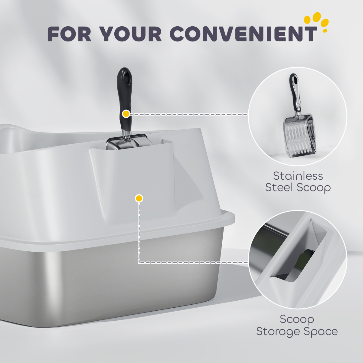 XL Stainless Steel Cat Litter Box with High Sides, Scoop & Entryway Litter Catcher – Large Pet Toilet, Grey