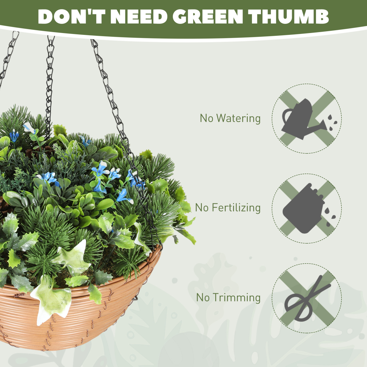Artificial Hanging Baskets Set of 2 with Lifelike Plants & Pinecones – Maintenance-Free Decor, Blue & Green