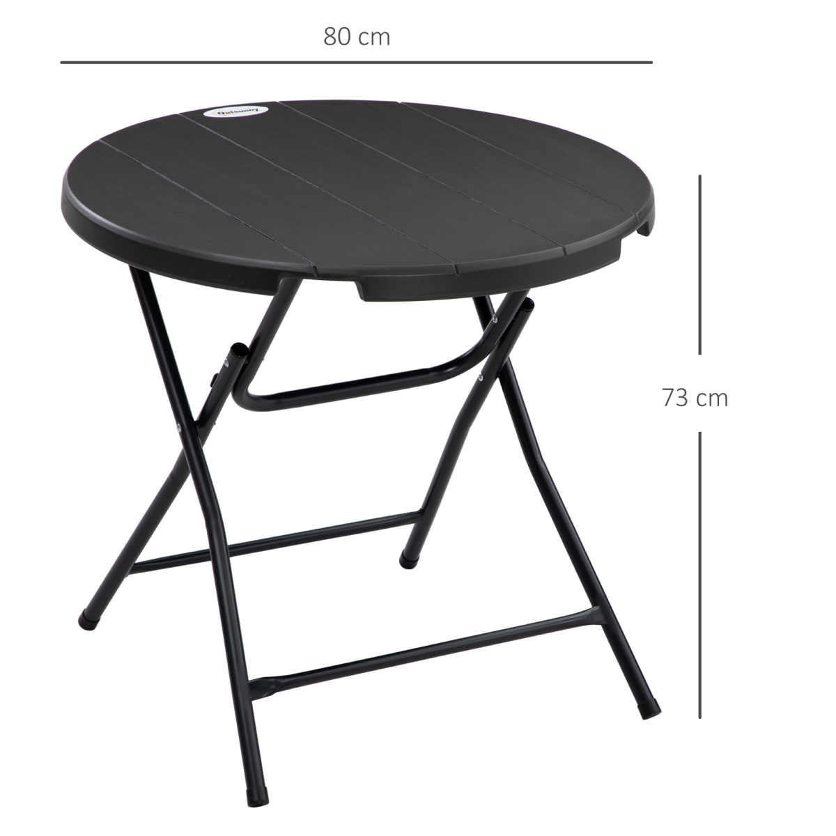 Outsunny Foldable Round Garden Dining Table for 4 with Steel Frame & Wood-Effect Top – Space-Saving Outdoor Table
