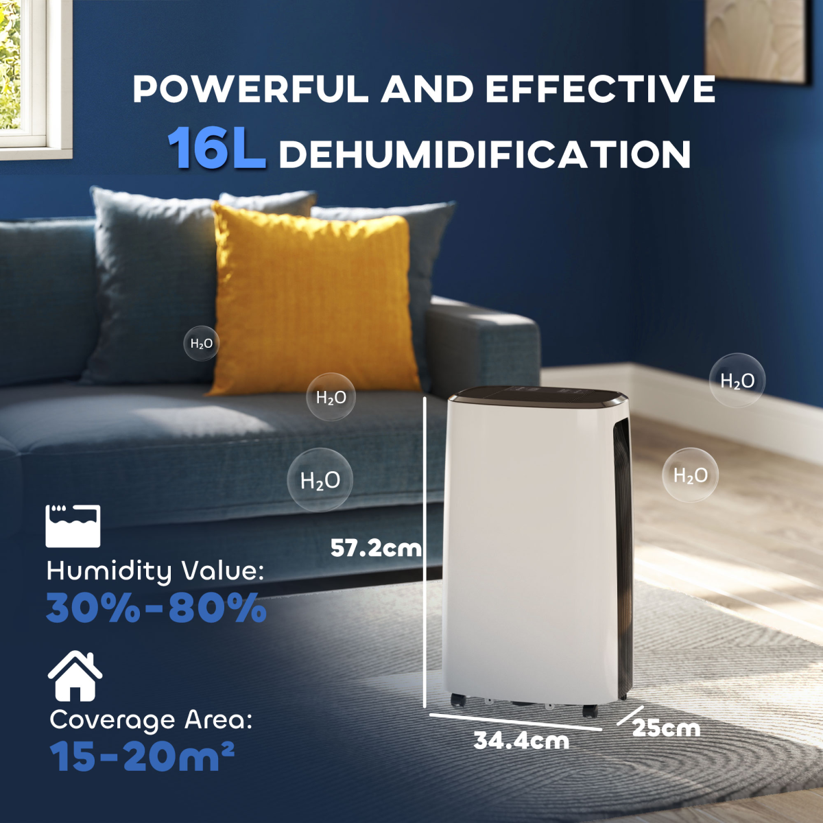 HOMCOM 16L/Day Dehumidifier with 24H Timer & Air Filter – Damp, Mould & Laundry Drying, White
