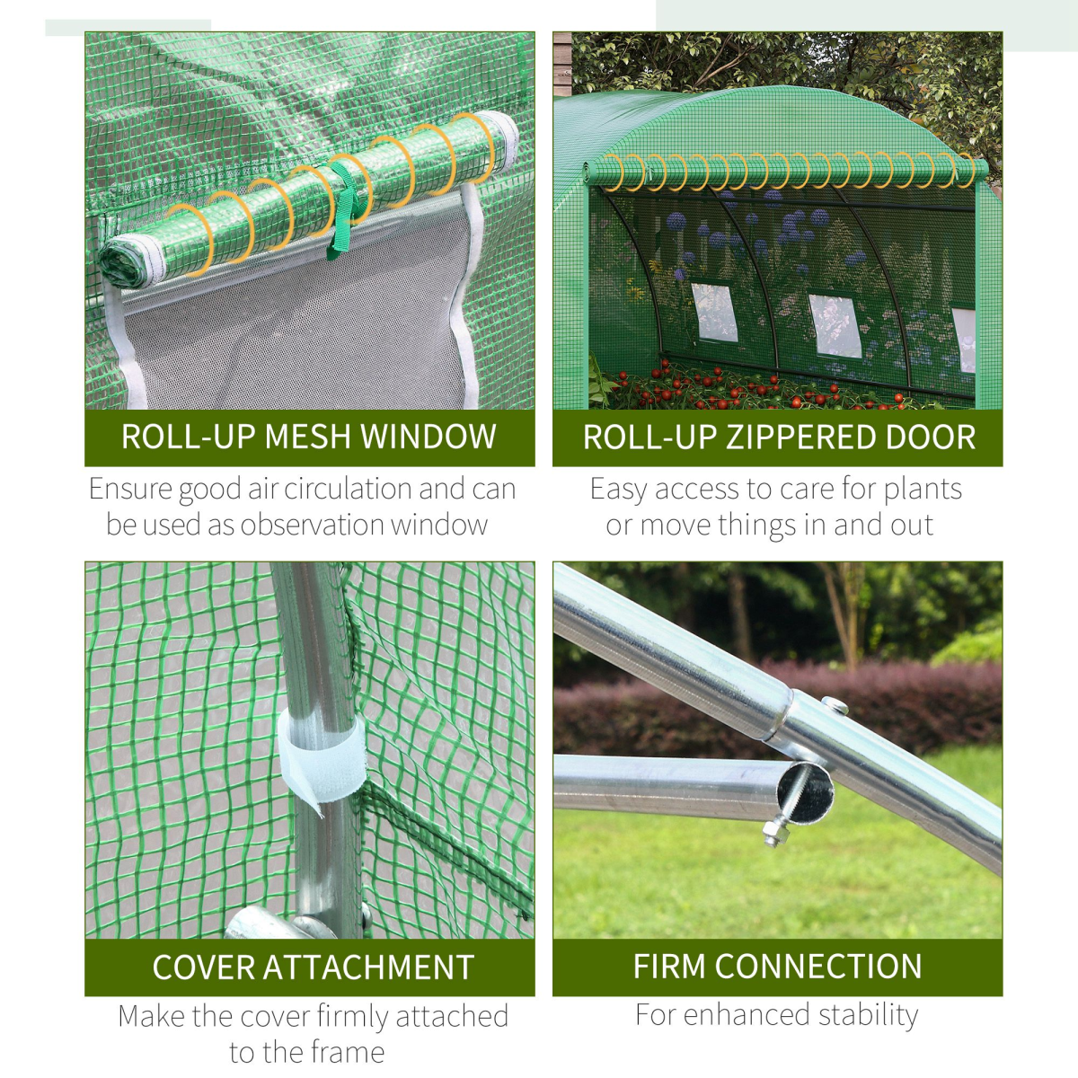 Walk-in Polytunnel Greenhouse with Zipped Door & Roll-up Windows – Galvanised Steel Frame, 300 x 397 x 200cm, Green